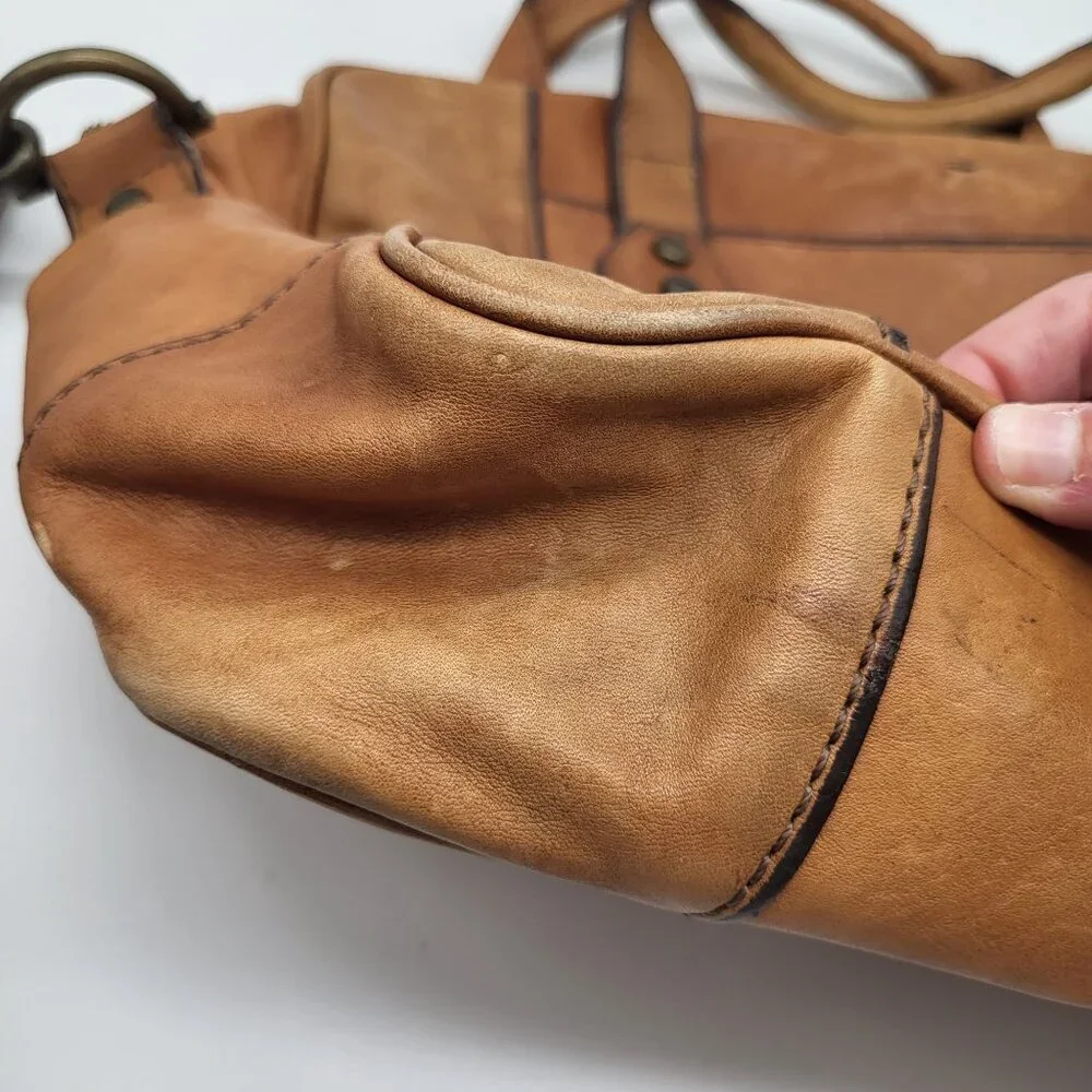 FOSSIL Brown Leather Laptop Bag Satchel Messenger Shoulder Strap y2k acadamia - Picture 9 of 16